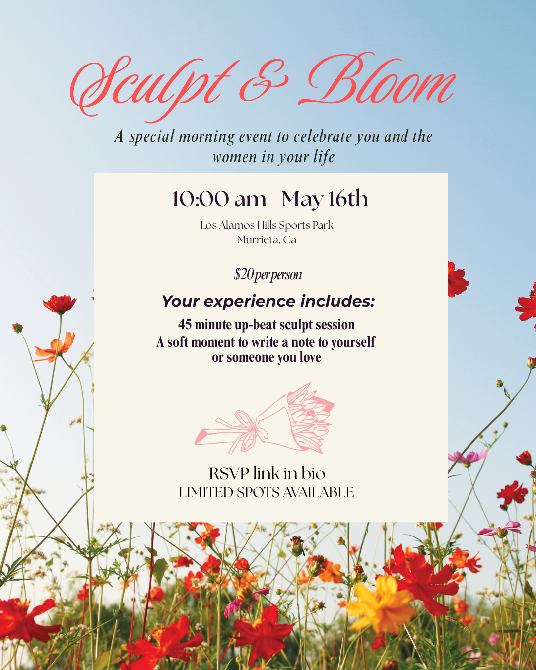Sculpt & Bloom — May 16, 10:00 AM, Los Alamos Hills Sports Park, Murrieta CA